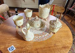 Decorative ceramic tea set arranged on a table